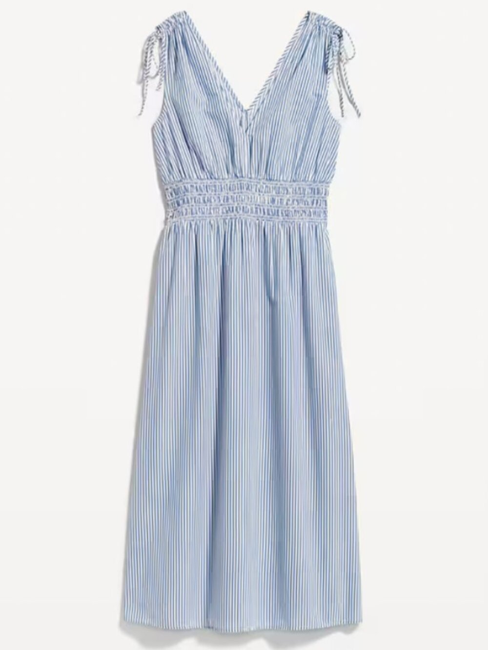 Old Navy Sleeveless Blue Stripe V-Neck Midi Dress Cinched Waist Size Large NWT